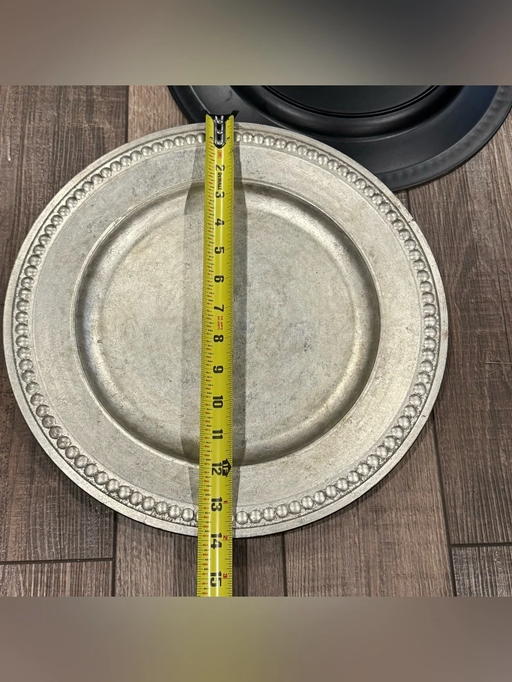 Set of 3 Pottery Barn Beaded Silver Gilt Charger Plates Pewter-Look